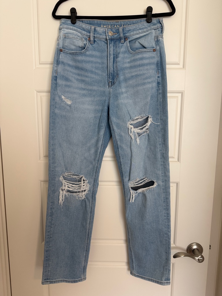American Eagle Distressed Mom Straight-Leg Jeans